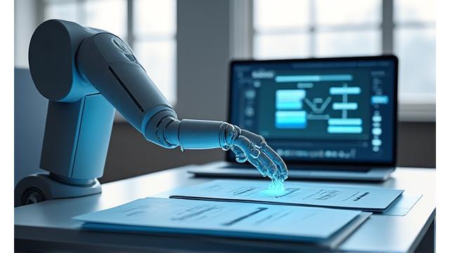 RPA 로봇이 자동으로 서류 작업을 처리하는 모습