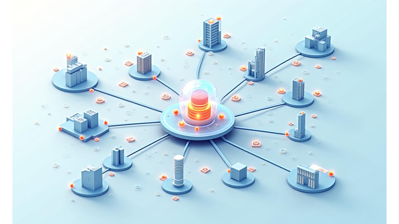 Industry 4.0의 핵심 기술인 빅데이터, 인공지능, 로봇, IoT 등을 시각적으로 연결하여 제조 환경의 변화를 보여주는 인포그래픽.