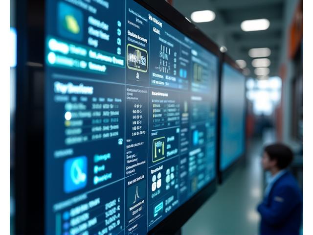 복잡한 스마트 팩토리의 IoT 센서 데이터를 실시간으로 보여주는 대시보드 화면. 다양한 차트와 그래프가 설비 상태, 생산량, 에너지 사용량 등을 시각적으로 표현합니다.